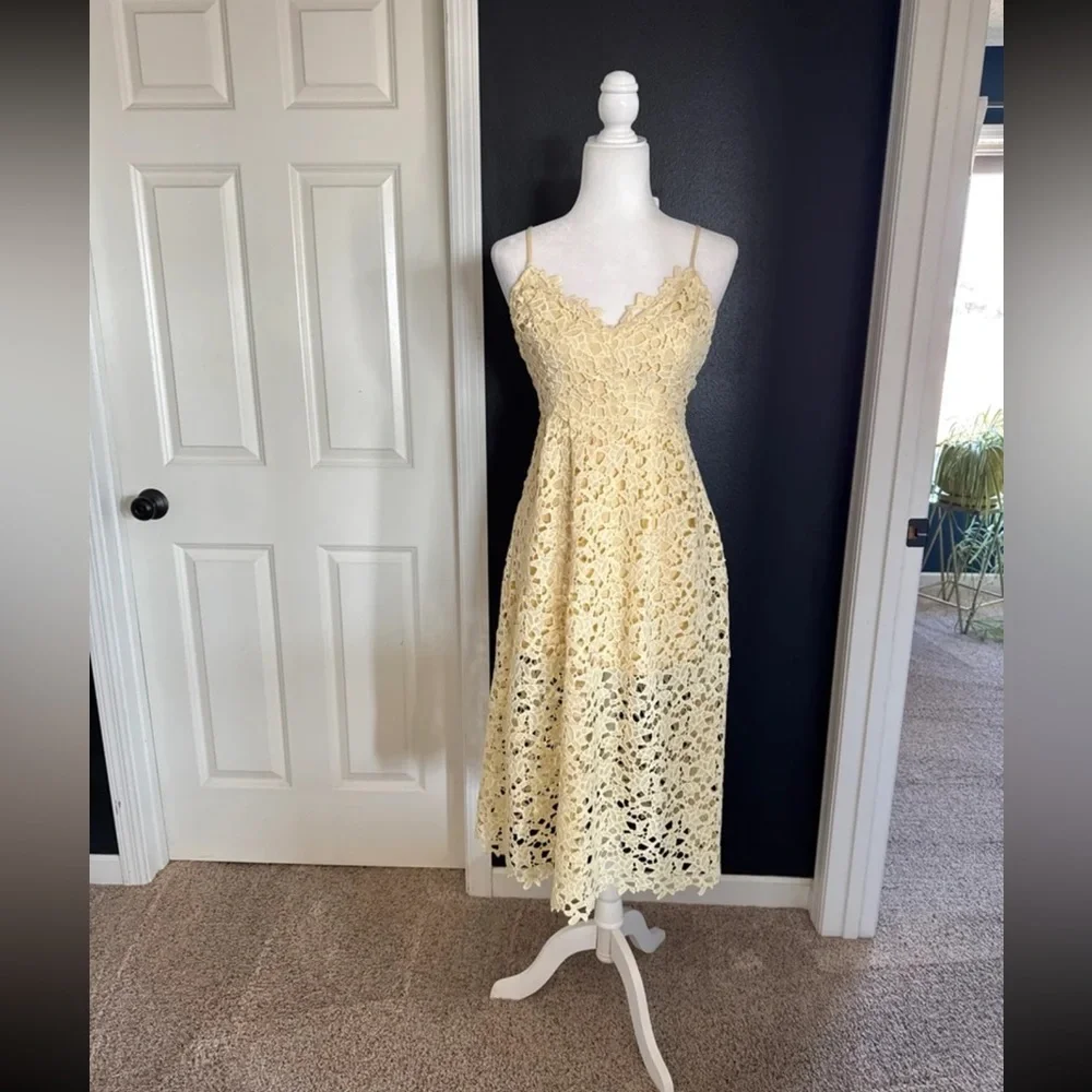 ASTR The Label Butter Yellow Crochet Lace Midi Dress
size Small (4) - Picture 2 of 12